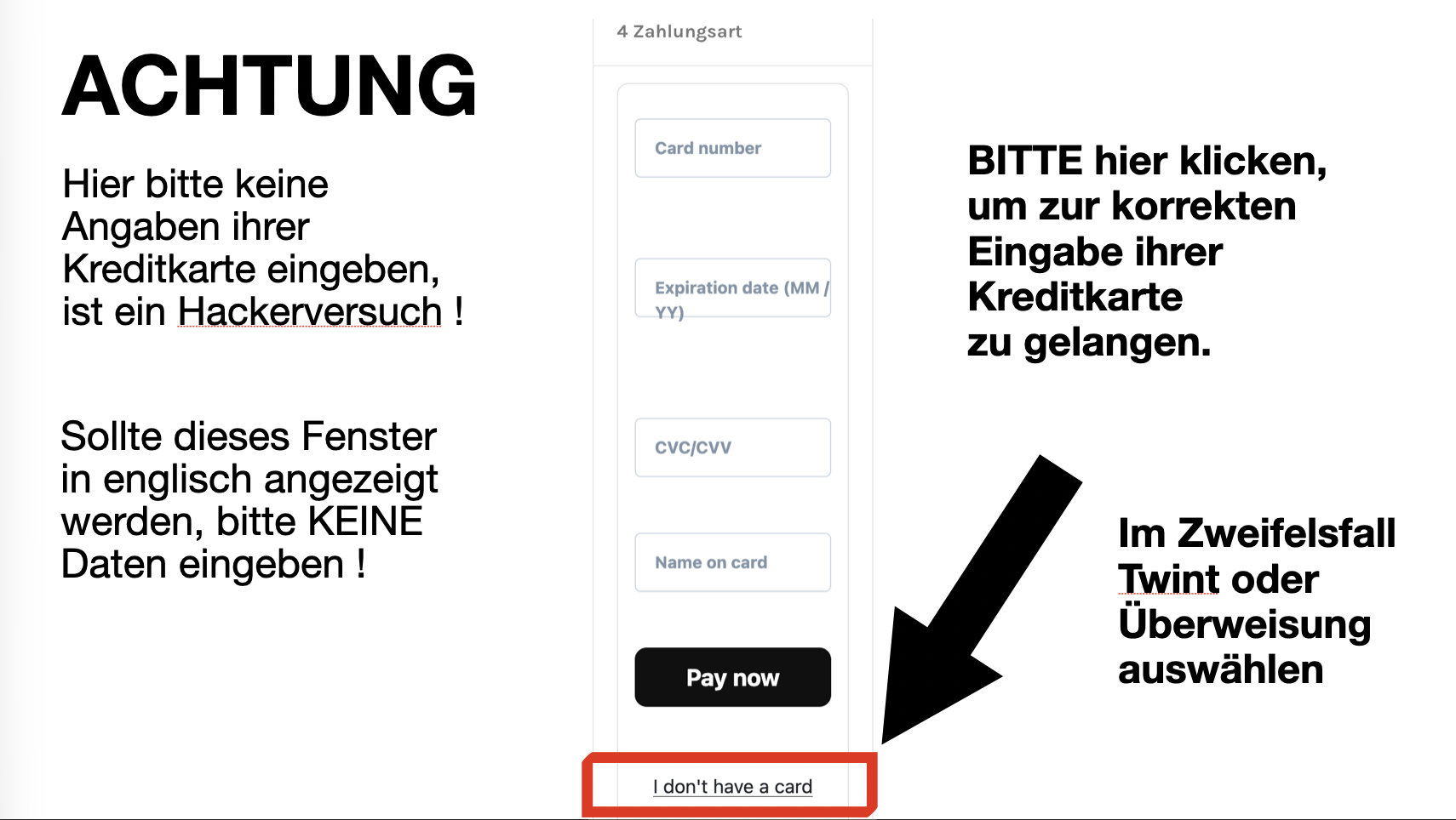Schützen SIe ihre Kreditkartendaten und bestellen per Banküberweisung oder kommen zu uns in den Laden. Leider passiert es in letzter Zeit, dass im Shop eine falsche, englische Zahlungsseite erscheint - unsere Provider ist dies aktuell am Prüfen